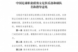 中足联下发职业联赛女足俱乐部名称指导意见,鼓励非企业化变更